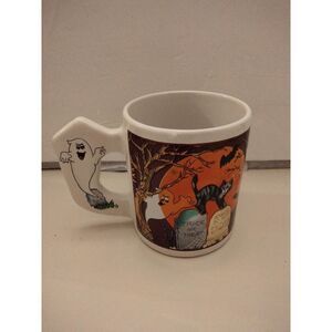 Vintage Halloween 12 oz coffee mug ghost cat bats